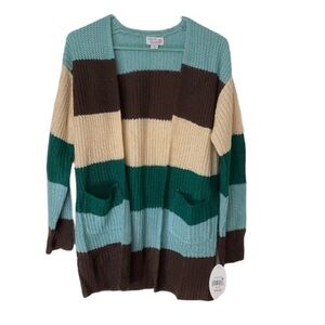 Colorful Planet Open Front Double Pocket Colorful Wide Stripe Cardigan